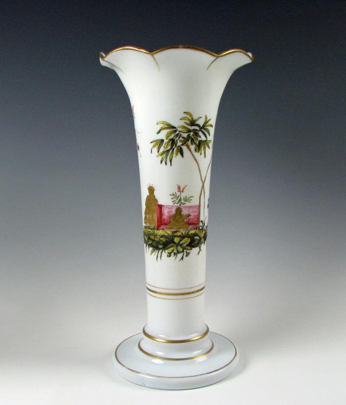 18th/19th Century Antique Opalescent Hand Enamel Flint Glass Tall Vase 12