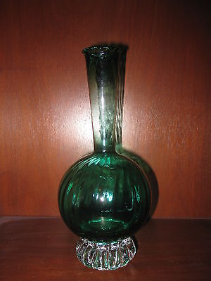 GORGEOUS SET OF 4 ANTIQUE HAND BLOWN GLASS VASES *GREEN* 8 INCHES TALL*