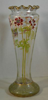 Vintage Art Nouveau Mt. Joye  Vase with Enamel Flowers