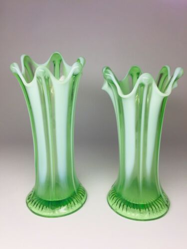 c1900s-10s, Jefferson/Dugan Opalescent Glass Vase Pair
