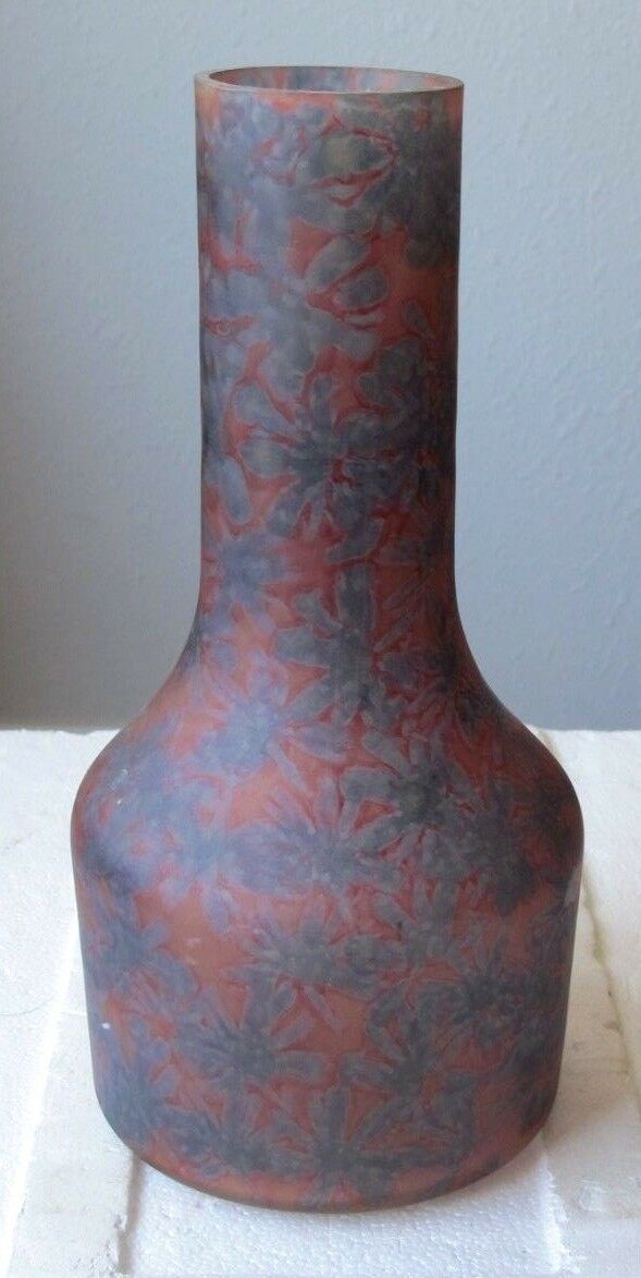 Antique Red Blue Decorative Art Glass Flower Vase 10.5