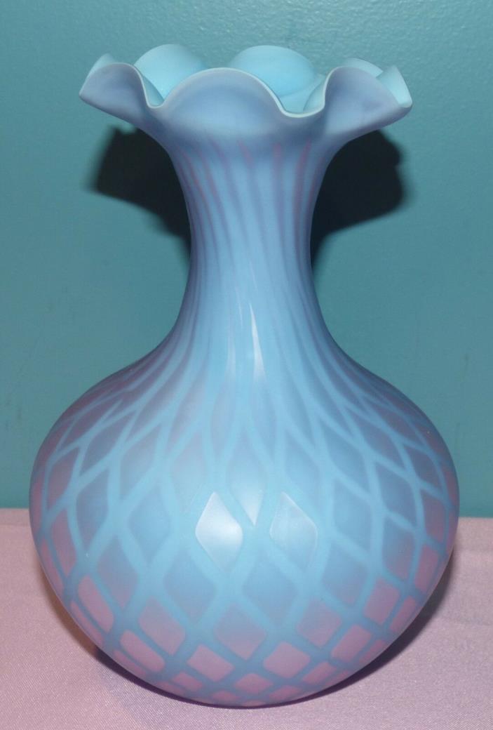 Beautiful Antique Victorian Satin Glass Vase Diamond Quilted Pattern