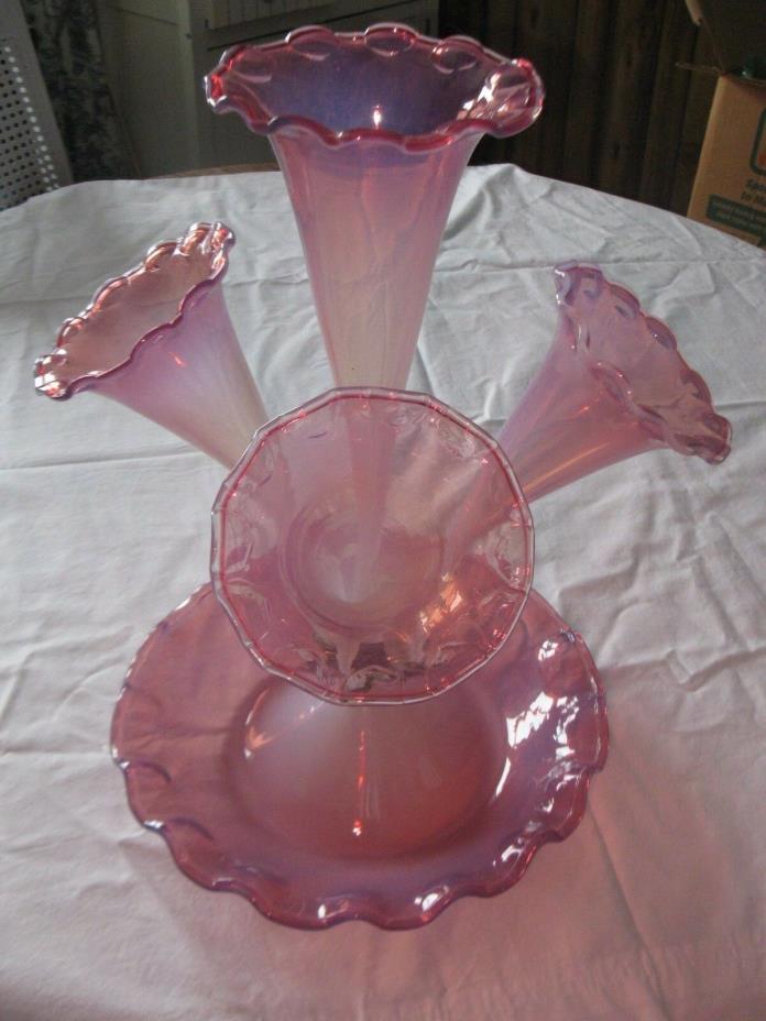 Antique Victorian 19th C. American Art Glass Epergne center Spring flower Vase