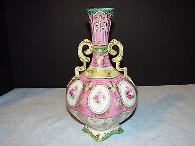 Antique Victorian  painted pink glass vase
