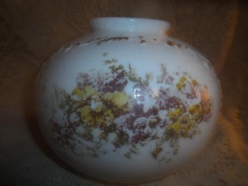 Antique LG.Hand-Painted Milk Glass Embossed Scroll Victorian Rose Bowl Posy Vase