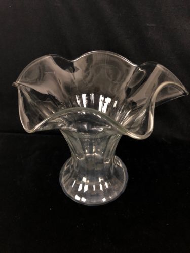 Large 6.5” Ruffle Edge Clear Glass Victorian Vase Antique Hand Blown