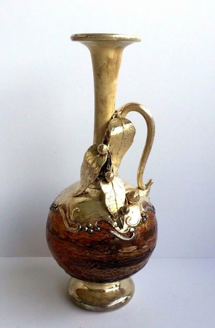 ANTIQUE  19th century  HAND MADE MURANO GLASS VASE  PAINTED 925 silver