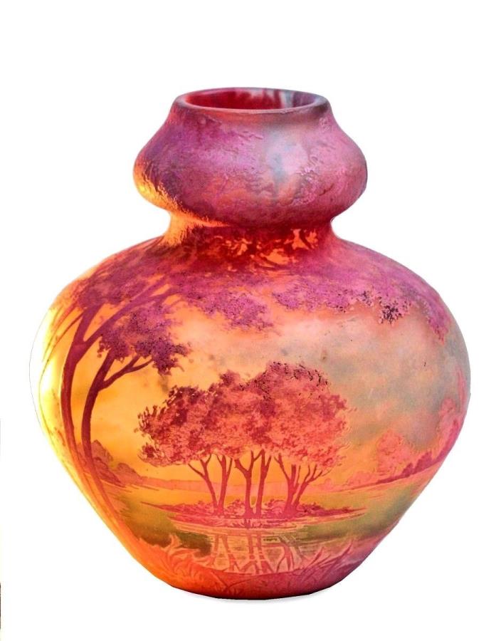 Amazing Glass paste Vase Art Nouveau circa 1900 signed Daum Nancy