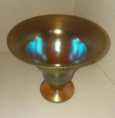 German WMF Myra Kristall iridescent aurene gold fluted vase 4.5