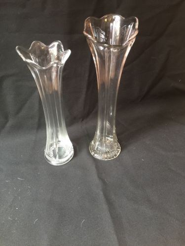 2~Antique Glass Tall Clear Flower Vase c1900