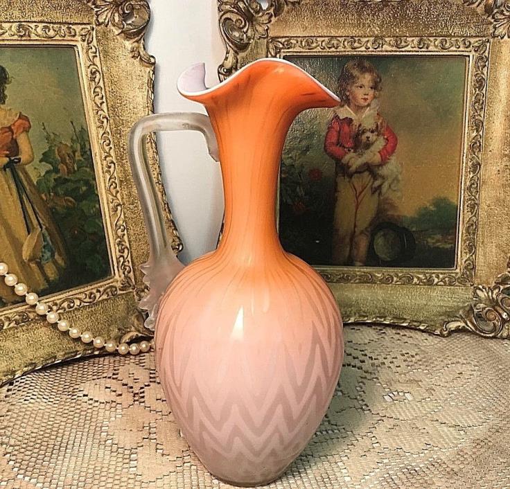 Mt. Washington Style Pink Satin Zig Zag HERRINGBONE DESIGN Glass Vase