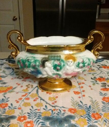 Vintage Hand Painted  Vase with 24k gold Trimmings Made in Italy GreatCondition