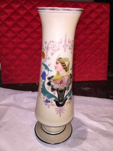 ANTIQUE Victorian vase with woman portrait Transfer ware and hand painted 12”