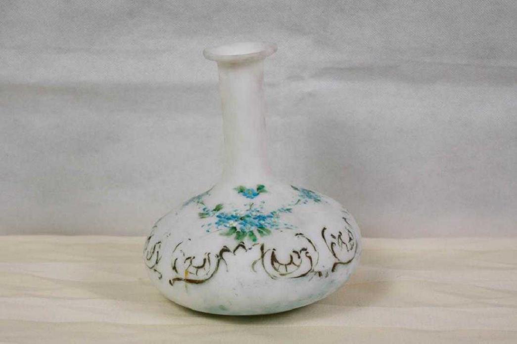 ANTIQUE  Hand Painted Satin Glass Vase