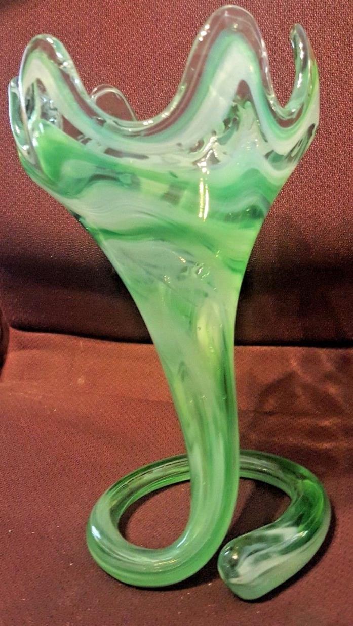 Vintage Green Opalescent Enameled Glass Art Nouveau Vase
