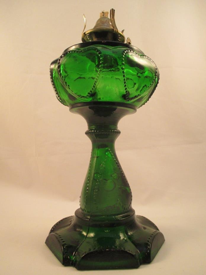 Antique Findlay Glass Kerosene Oil Lamp Green Sweetheart Queen of Hearts