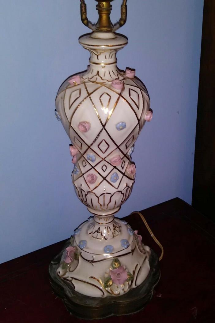 Capodimonte style Lamp Rose and Forget me nots Porcelain