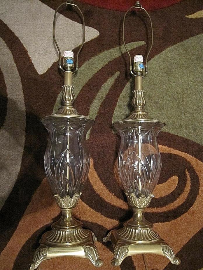 Cooper Co. Polished Brass and Crystal Table Lamps Pair / Set Perect / Stunning !