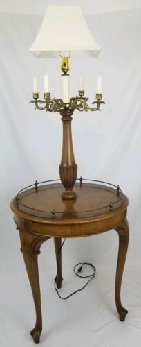 Vintage Louis XVI style candelabra lamp with attached accent table French