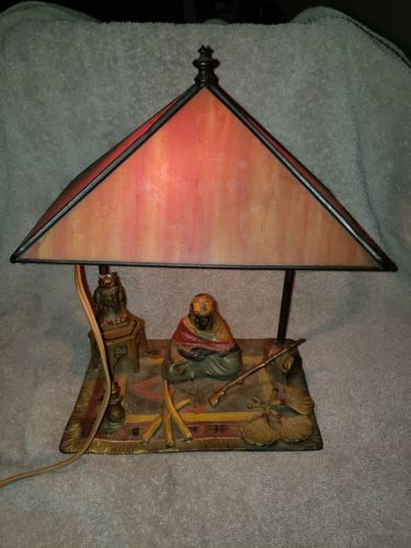 AUSTRIAN BRONZE METAL FIGURAL LAMP ARABIAN TRADER Orientalist Lamp RARE