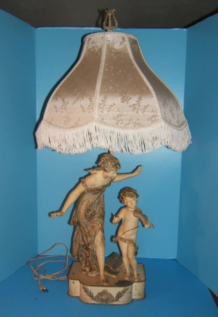 Spelter Figural Lamp Art Nouveau French Country Style 34