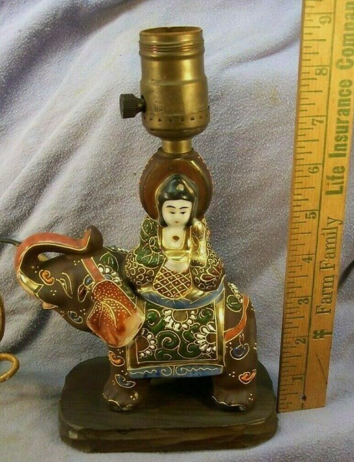 ANTIQUE MORIAGE SATSUMA ELEPHANT LAMP WITH GODDESS