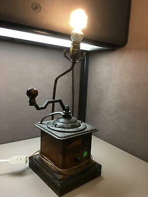 Antique Cast Iron And Wood Coffee Mill Grinder Logan & Strobridge Converted Lamp