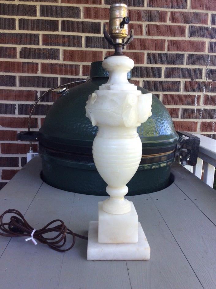 Vintage Antique Ornate Alabaster Marble Carved Table Lamp 18 1/2 Inches Tall