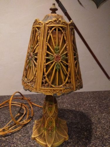 Antique BOUDOIR Table Lamp PROVENANCE Barbola LYRE SHADE 1930s Rare FREE SHIP!