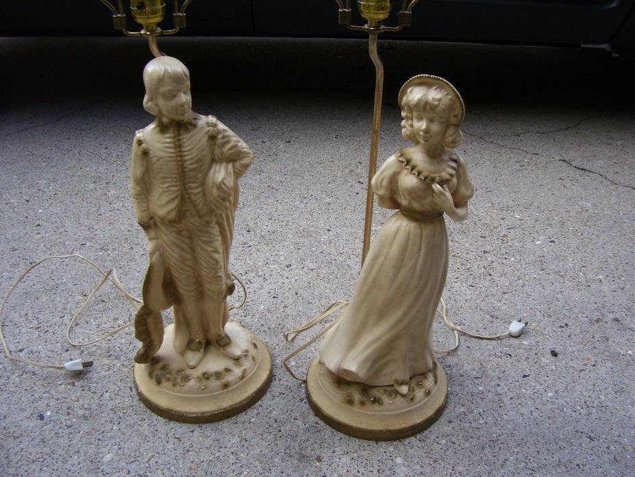 Vintage male & female pair of Lamps Victorian Couple Ceramic Porcelain WORKS