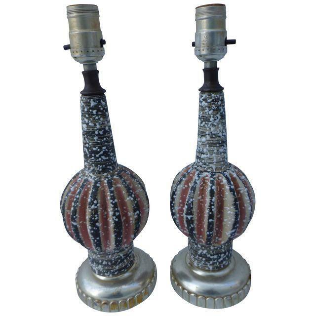 Mid Century Modern Atomic Pottery Table Lamps, A Pair