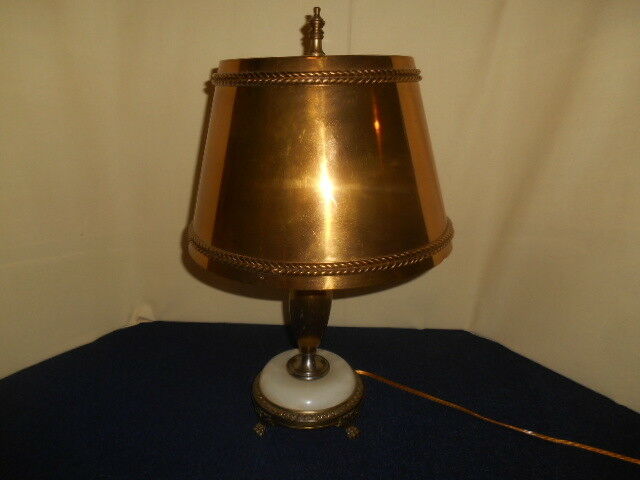 Vtg. Bouillotte Candelabra 3 CANDLE TABLE LAMP w/ SOLID BRASS SHADE