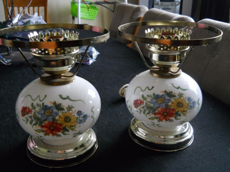 Pair of Vintage Gone With The Wind Hurricane Lamp Bases, floral design