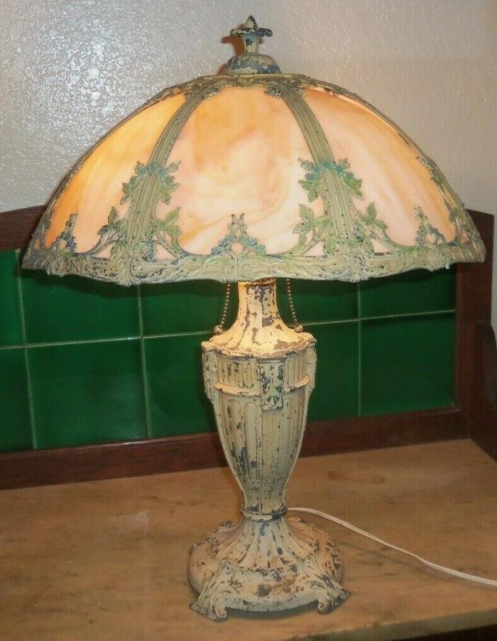 Antique  Miller Lamp 8 panel Bent Glass Lamp for Parts Restoration