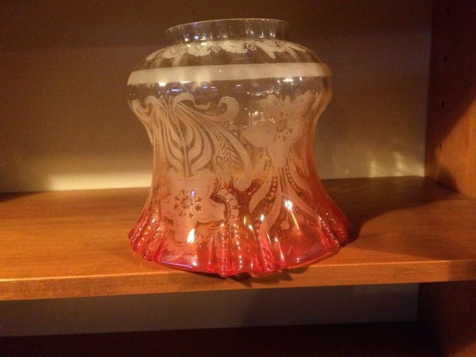 Victorian Duplex Kerosene Oil Lamp Top Etched Cranberry Orange Clear Shade