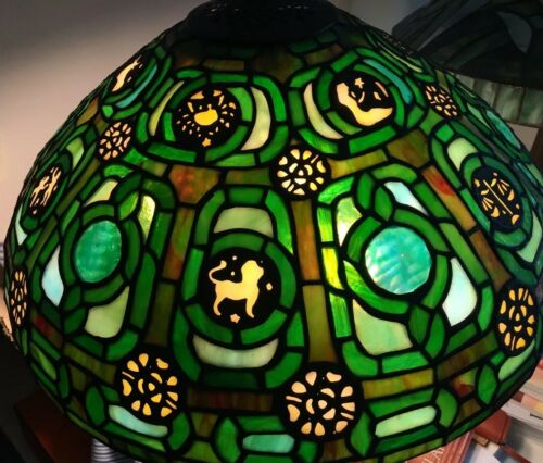 Antique Tiffany Style ZODIAC Leaded Stained Glass Lamp Shade