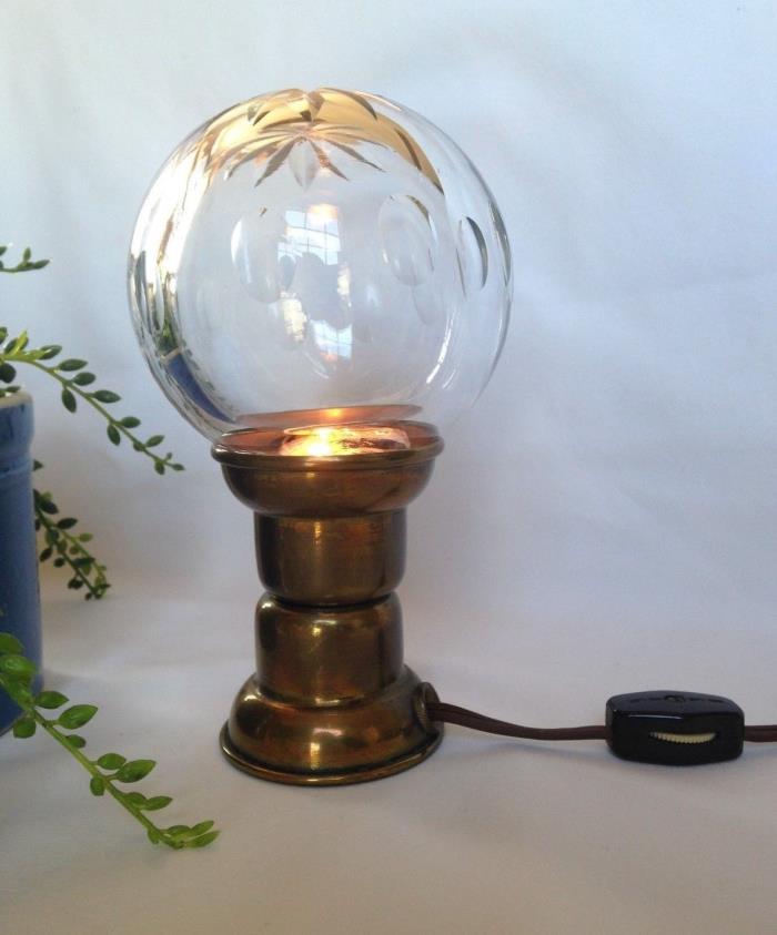 Glass and Brass Electric Accent Light Lamp Clear Hand Blown Globe Art Stand Cord