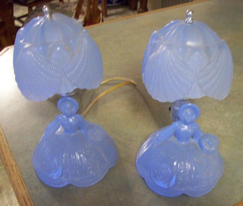 VINTAGE BLUE DRESSER LAMPS OF GONE WITH THE WIND DRESSES -SOUTHERN BELLES