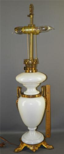 ANTIQUE VICTORIAN AUSTRIAN R.DITMAB WIEN OPALINE GLASS BRONZE ORMOLU OIL LAMP