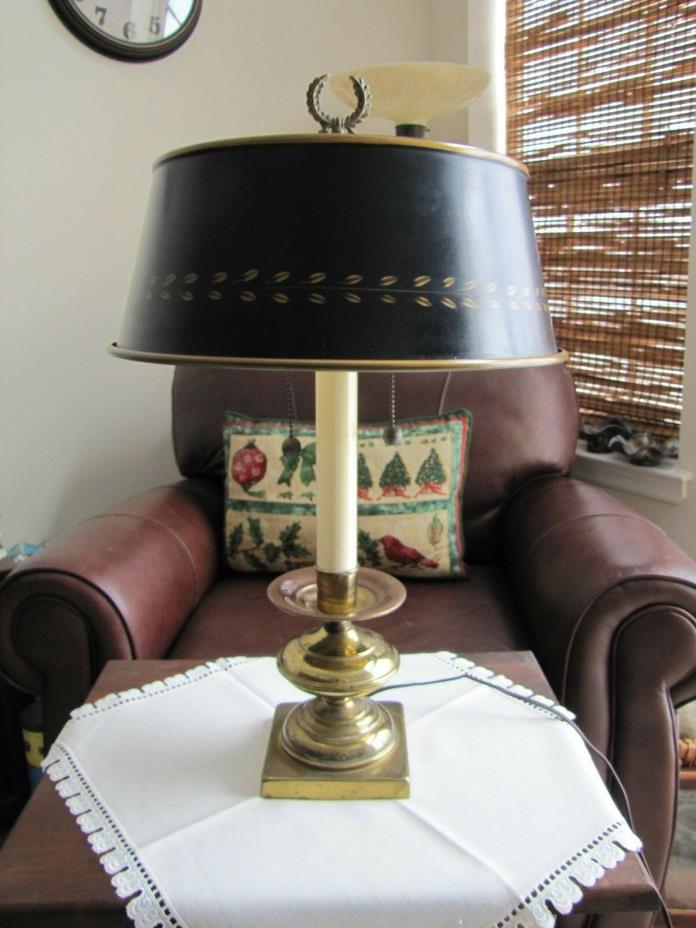 Vintage Brass Double Socket Lamp w/ Metal Tole Shade