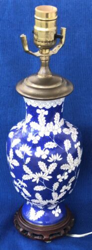 Chinese Vintage Blue With Floral And Bronze Cloisonné Vase Table Lamp