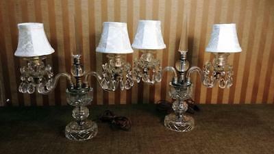 Pair Antique Czech/French Electric 2 Arm Cut Crystal Candelabra Lamps w/ Prisms
