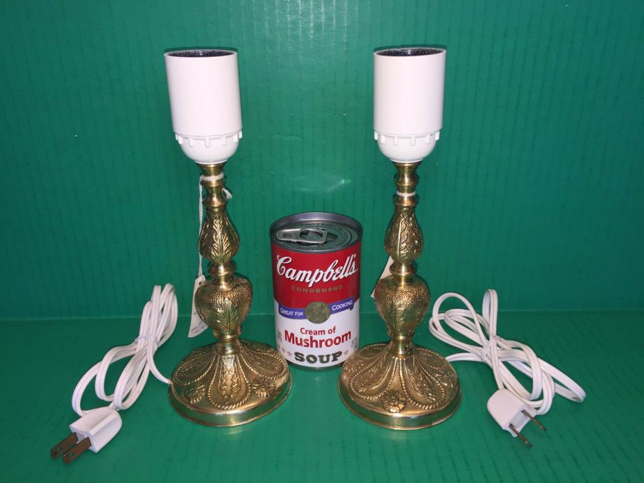 2 VINTAGE Danish CAST BRASS BRONZE Table Lamps Original Tags Unused DENMARK 9 IN