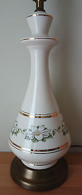 Vintage Antique Hand Painted Dogwood Flower Ceramic Table Lamp Off White Cream