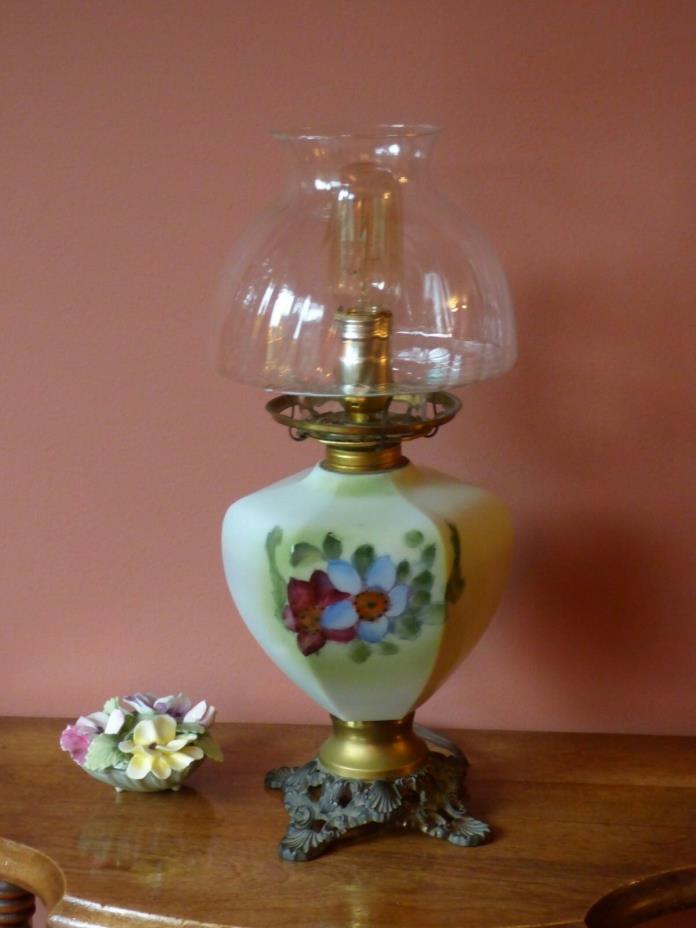 Victorian Fostoria glass (F.&G.Co) gas lamp Converted to Electric Hand Painted