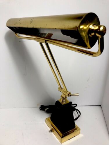 Banker Piano Organ Student Lamp Polished Brass Black Marble Base Antique