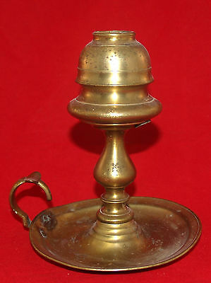 ANTIQUE BRASS WHALE OIL CHAMBER LAMP CHAMBERSTICK EARLY AMERICAN BALUSTER