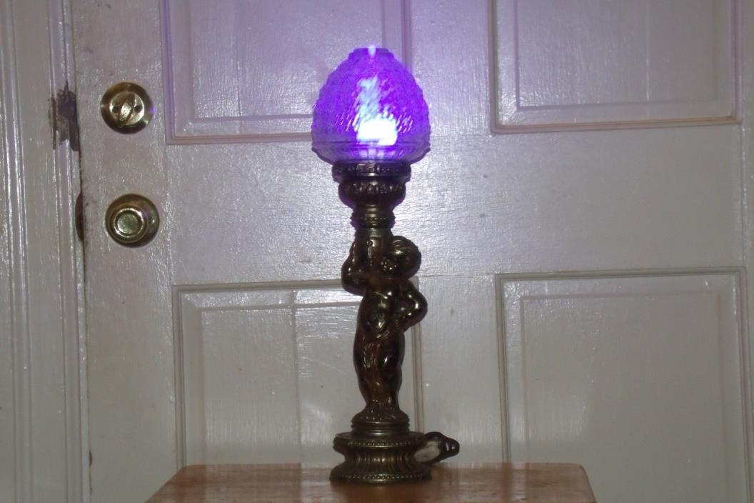 Vintage 1900's Bronze and Crystal Little Boy Table Lamp