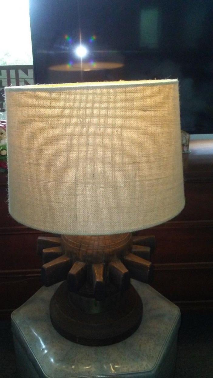 Vintage Ethan Allen Pine Cogwheel Cog Wheel Table Lamp RARE