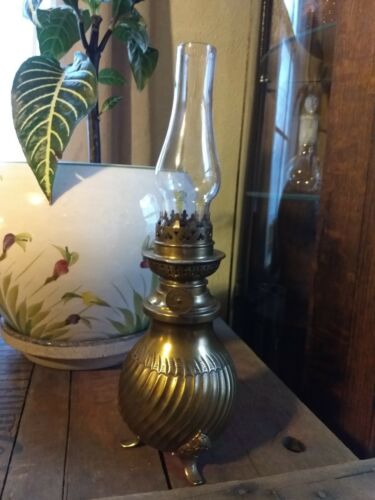 Vintage solid Brass Ornate Oil Lamp